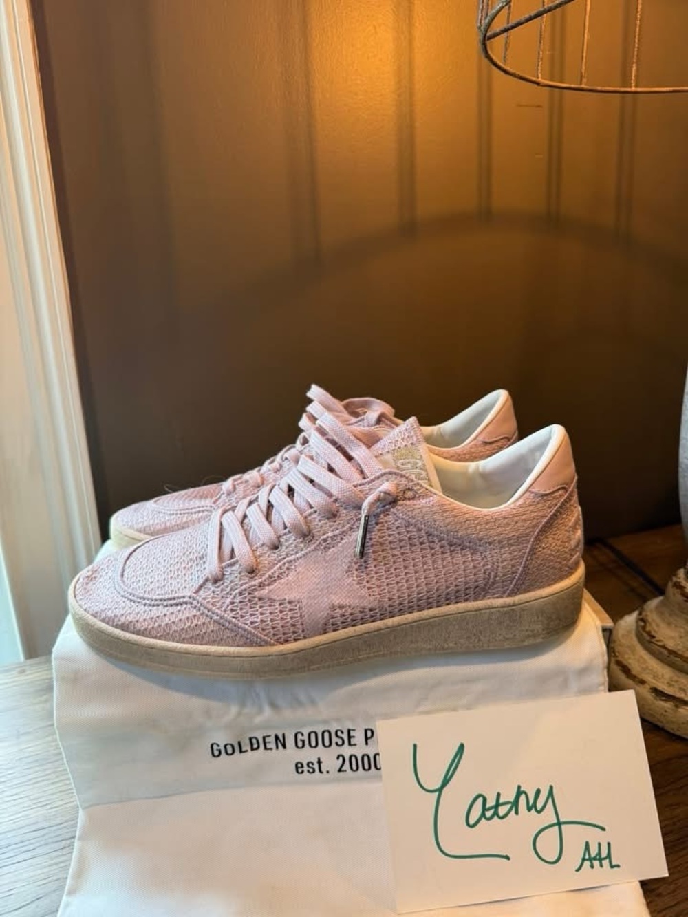 Golden Goose Pale Pink Mesh Low-Top Sneakers